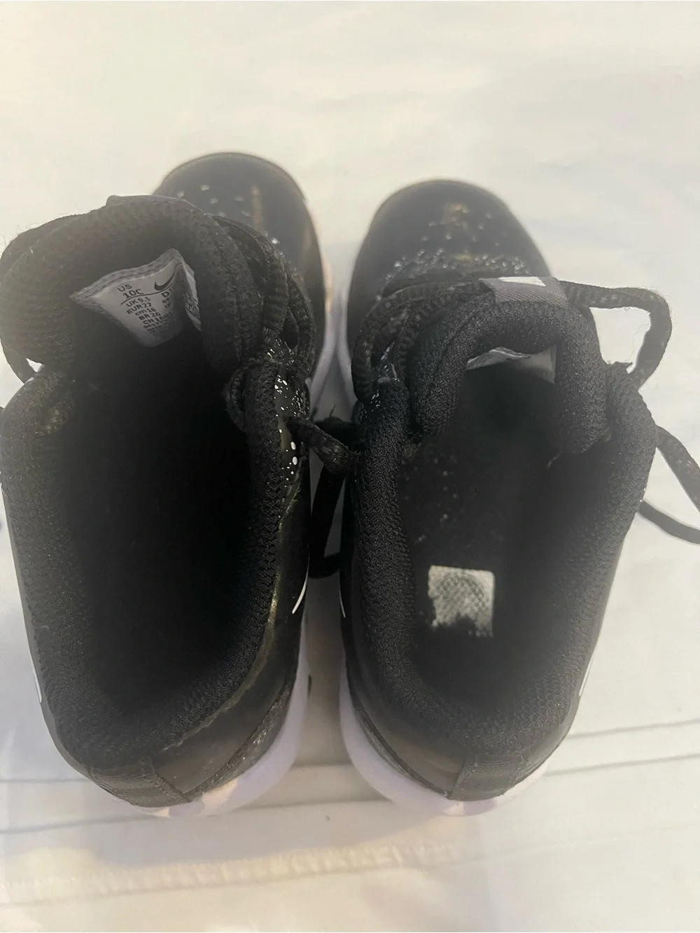Nike alpha Huarache 10C Kids Black Athletic baseball cleats with White Logo